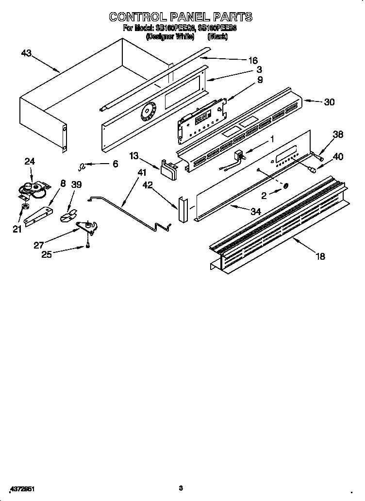 Whirlpool SB160PEEB8 control panel diagram