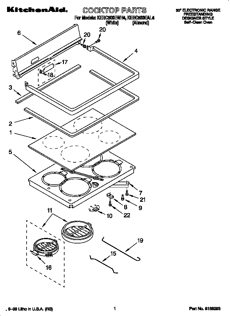 KitchenAid KERC500EWH4 cooktop diagram