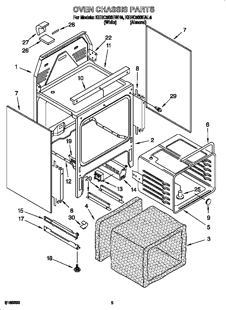 KitchenAid KERC500EWH4 oven chassis diagram