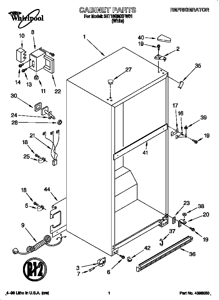 Whirlpool 3ET18GMXFW01 cabinet diagram