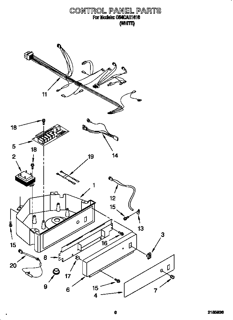 Whirlpool O54CAE1610 control panel diagram