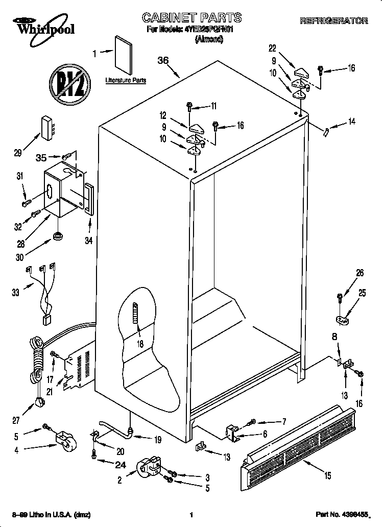 Whirlpool 4YED25PQFN01 cabinet diagram