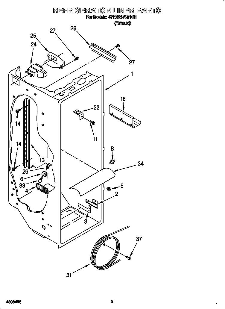 Whirlpool 4YED25PQFN01 refrigerator liner diagram