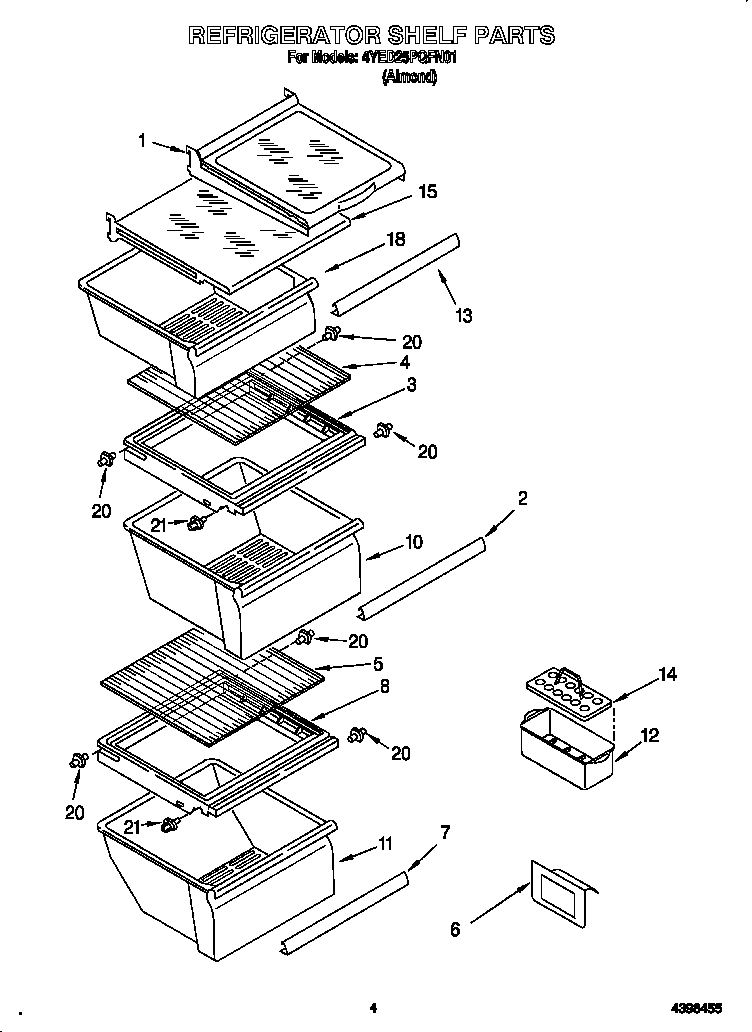 Whirlpool 4YED25PQFN01 refrigerator shelf diagram