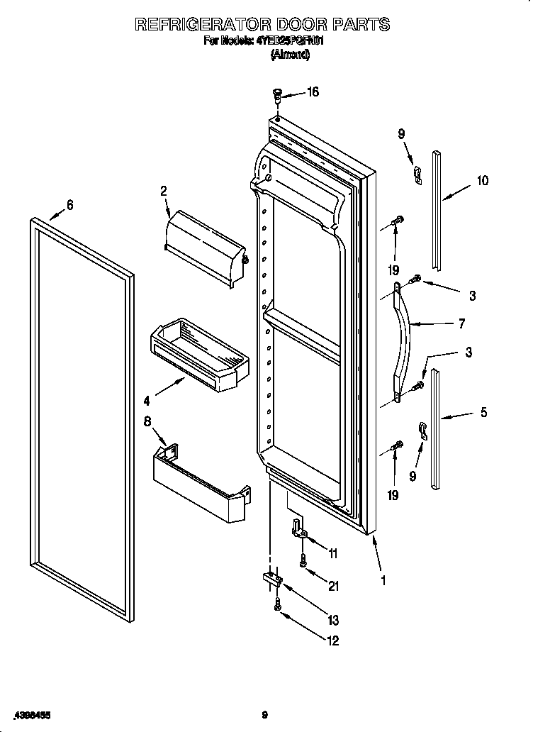 Whirlpool 4YED25PQFN01 refrigerator door diagram