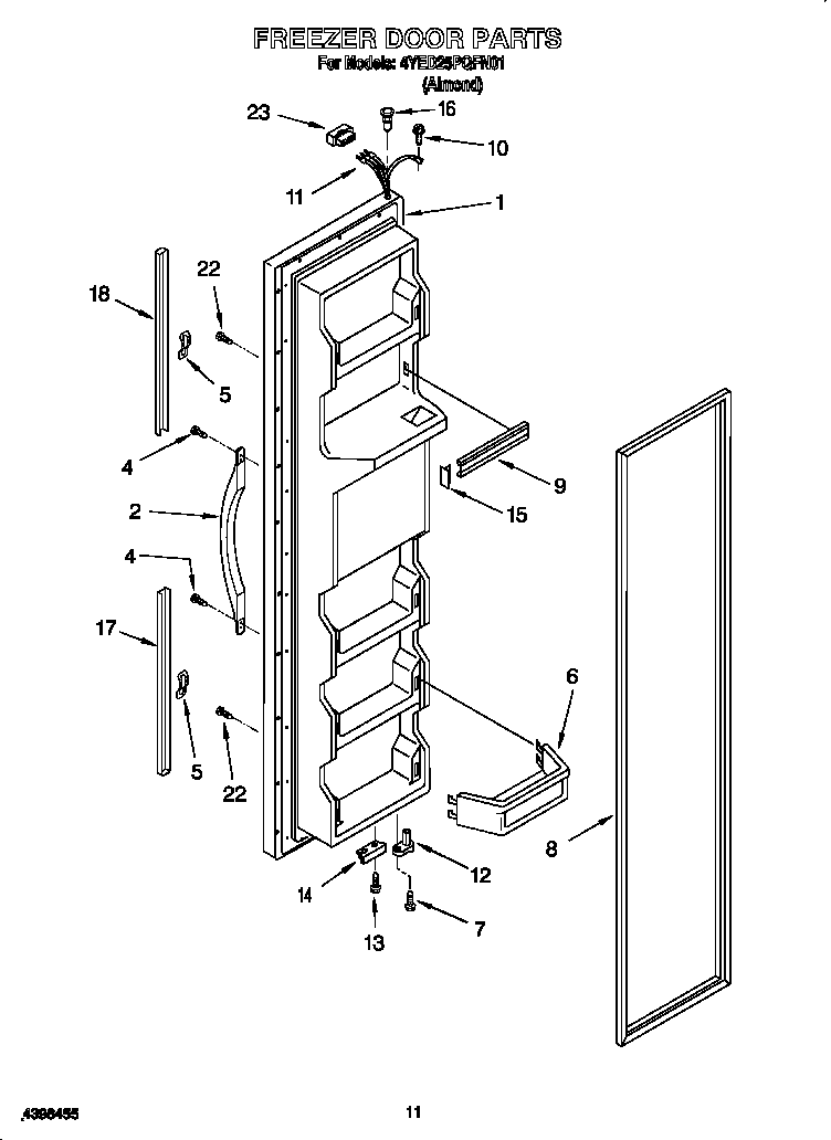 Whirlpool 4YED25PQFN01 freezer door diagram
