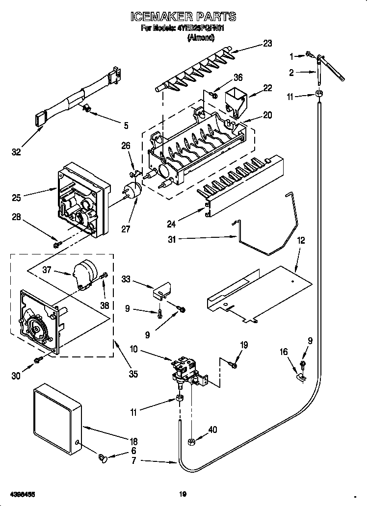 Whirlpool 4YED25PQFN01 icemaker diagram