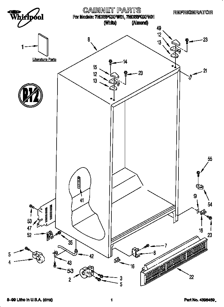 Whirlpool 7ED22PQXFN01 cabinet diagram