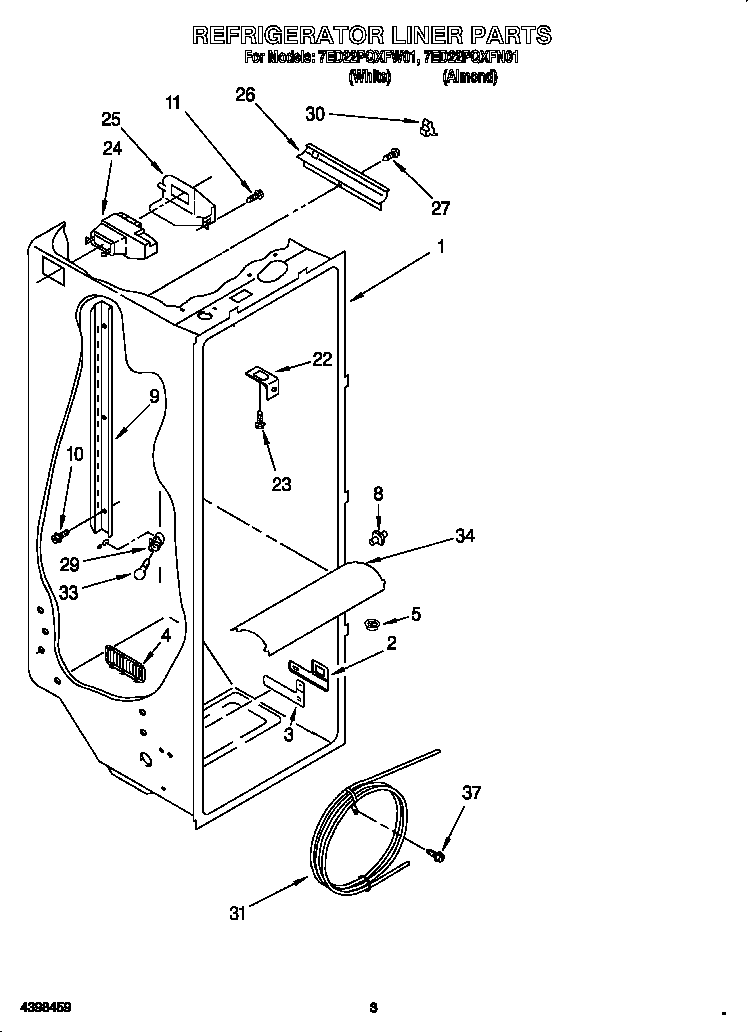 Whirlpool 7ED22PQXFN01 refrigerator liner diagram