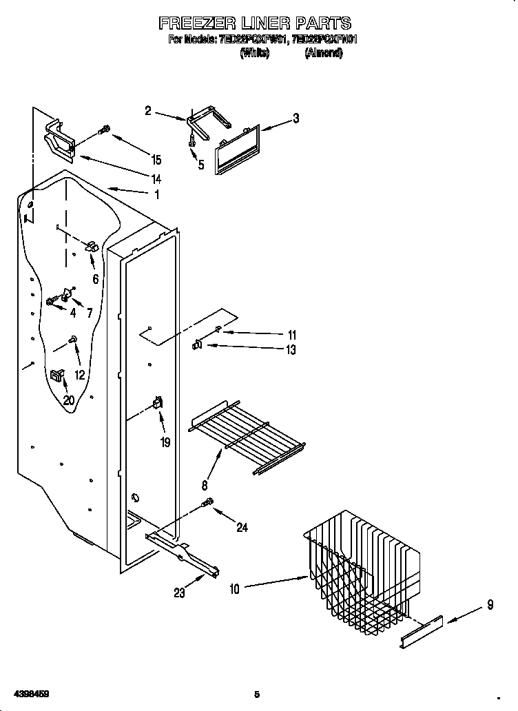Whirlpool 7ED22PQXFN01 freezer liner diagram