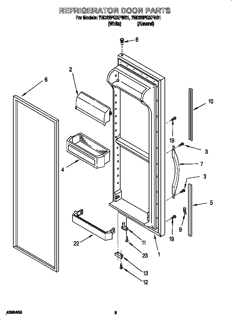 Whirlpool 7ED22PQXFN01 refrigerator door diagram