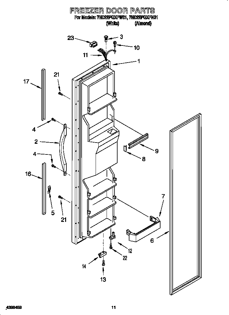 Whirlpool 7ED22PQXFN01 freezer door diagram