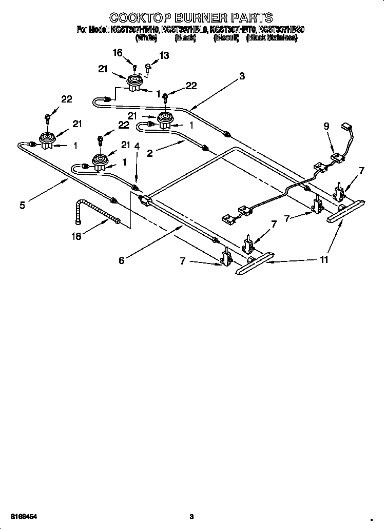 KitchenAid KGST307HBS0 cooktop burner diagram