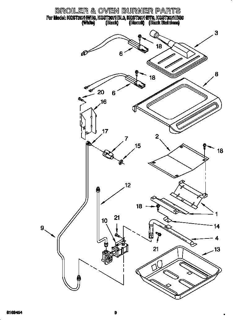 KitchenAid KGST307HBS0 broiler and oven burner diagram