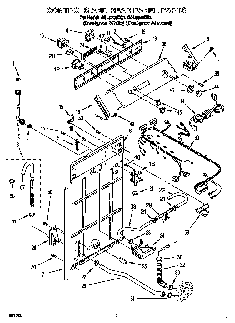 Whirlpool GSL9365EQ2 control and rear panel diagram