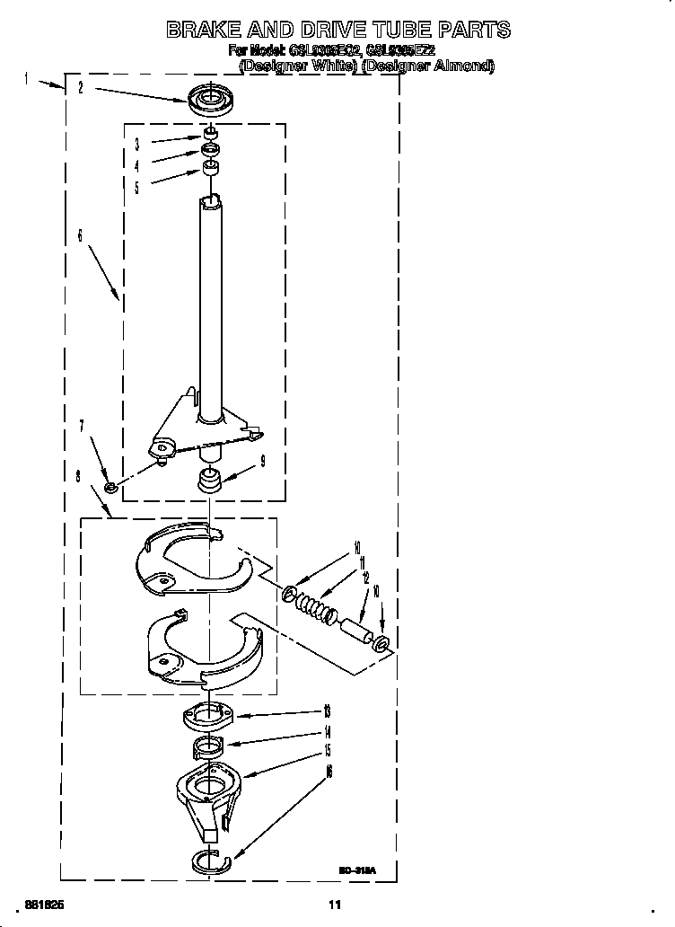 Whirlpool GSL9365EQ2 brake and drive tube diagram