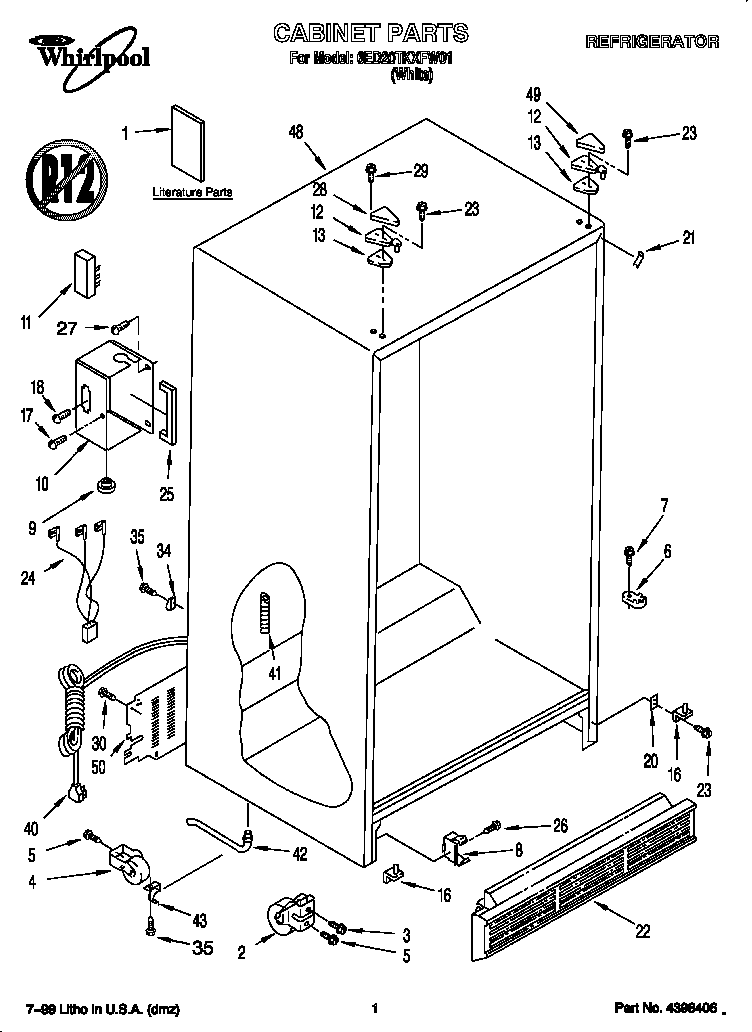Whirlpool 6ED20TKXFW01 cabinet diagram