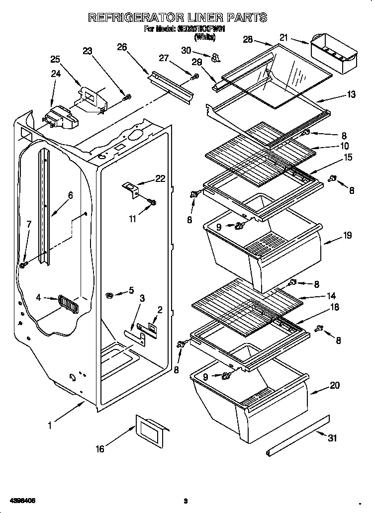 Whirlpool 6ED20TKXFW01 refrigerator liner diagram