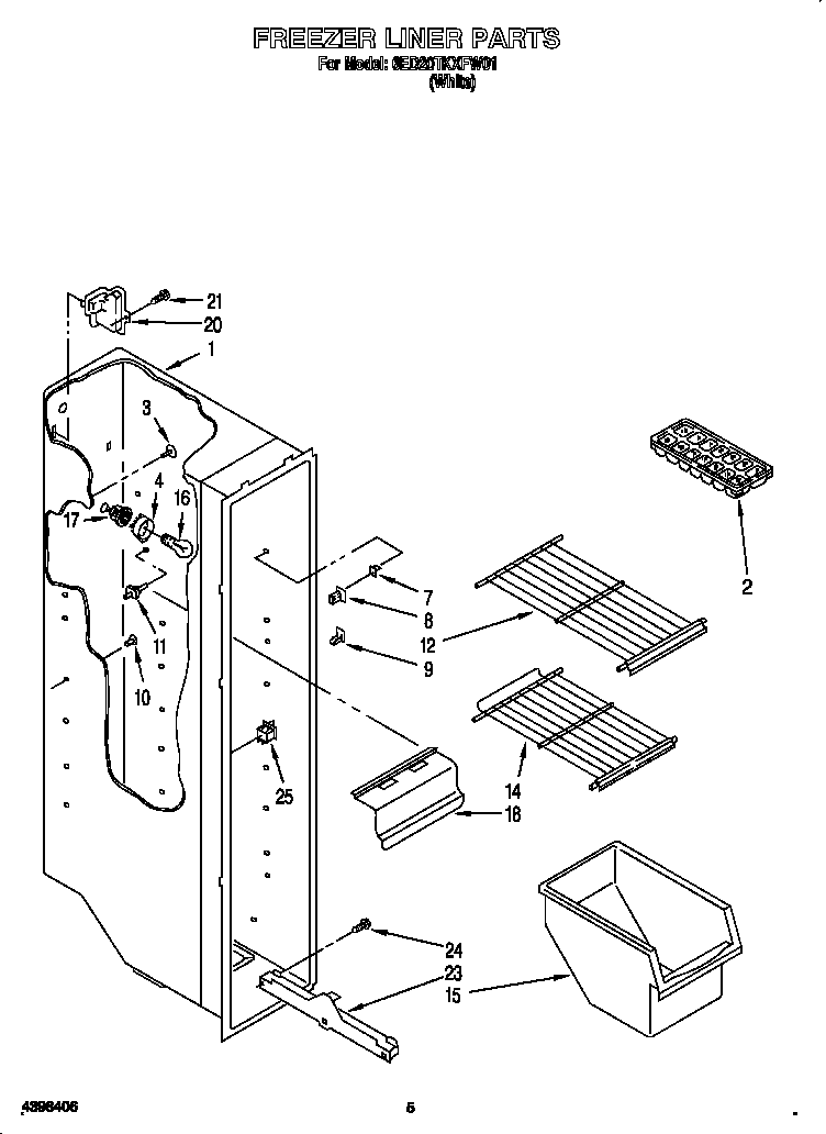 Whirlpool 6ED20TKXFW01 freezer liner diagram