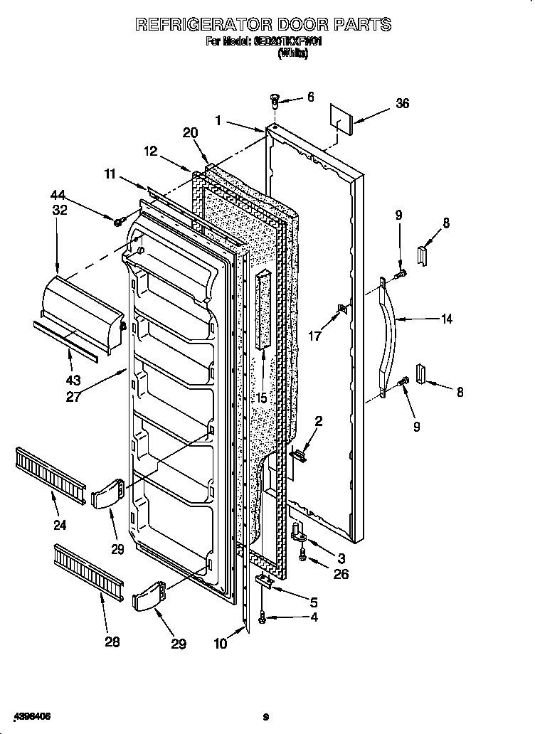 Whirlpool 6ED20TKXFW01 refrigerator door diagram