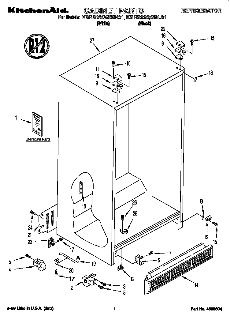 KitchenAid KSRS22QGBL0 cabinet diagram