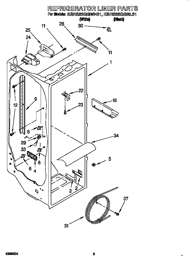 KitchenAid KSRS22QGBL0 refrigerator liner diagram