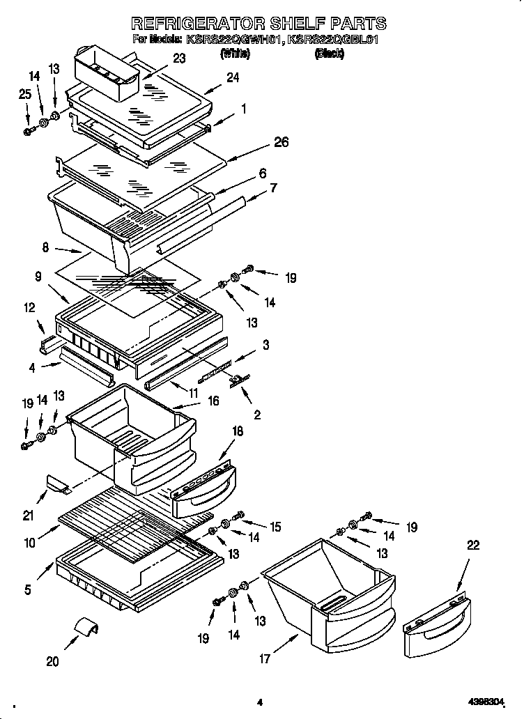 KitchenAid KSRS22QGBL0 refrigerator shelf diagram