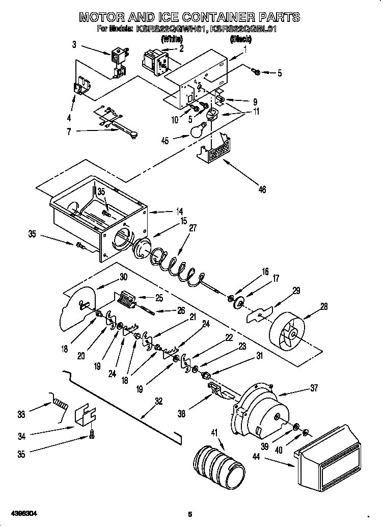 KitchenAid KSRS22QGBL0 motor and ice container diagram