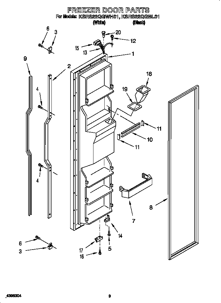 KitchenAid KSRS22QGBL0 freezer door diagram