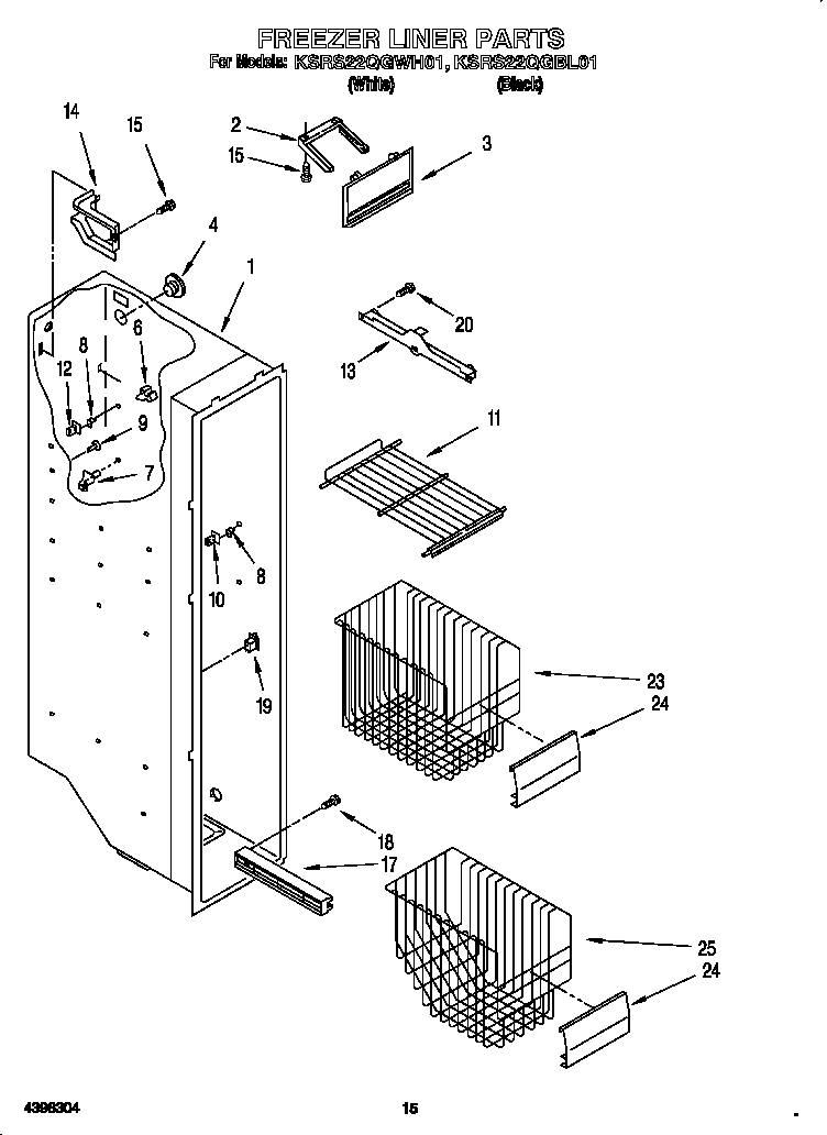 KitchenAid KSRS22QGBL0 freezer liner diagram