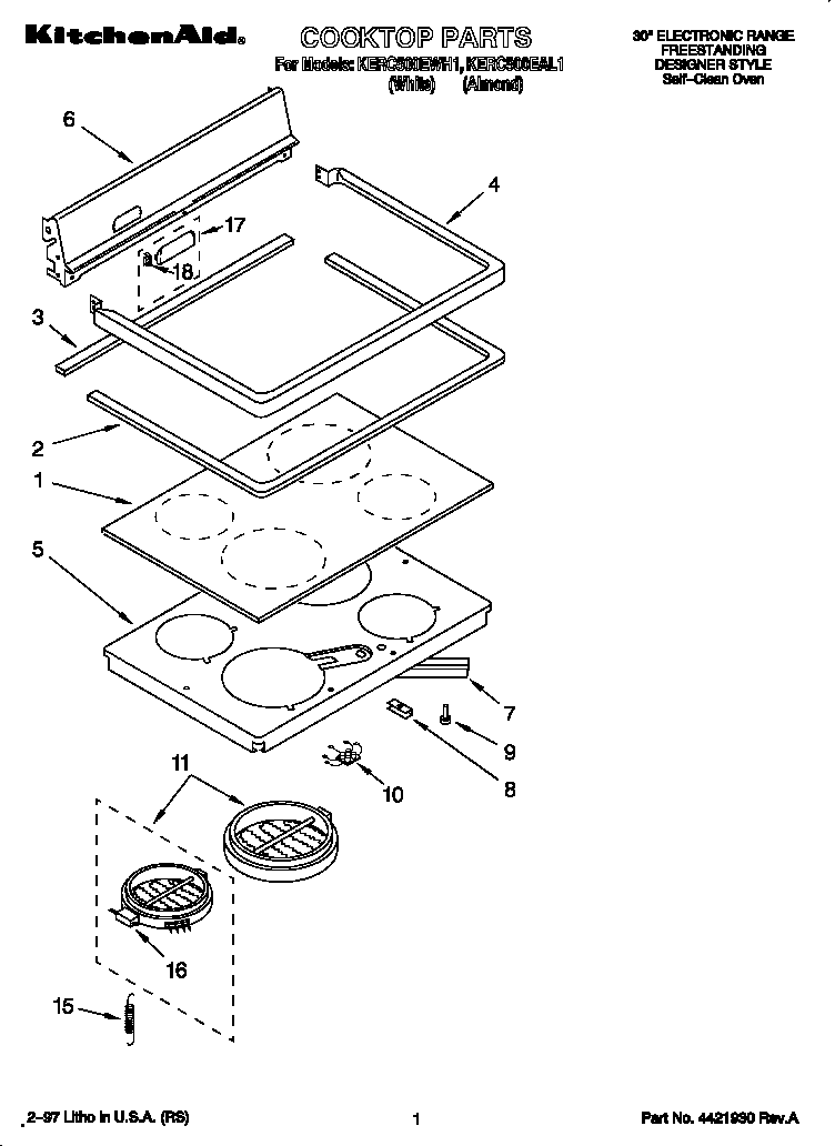 KitchenAid KERC500EAL1 cooktop diagram