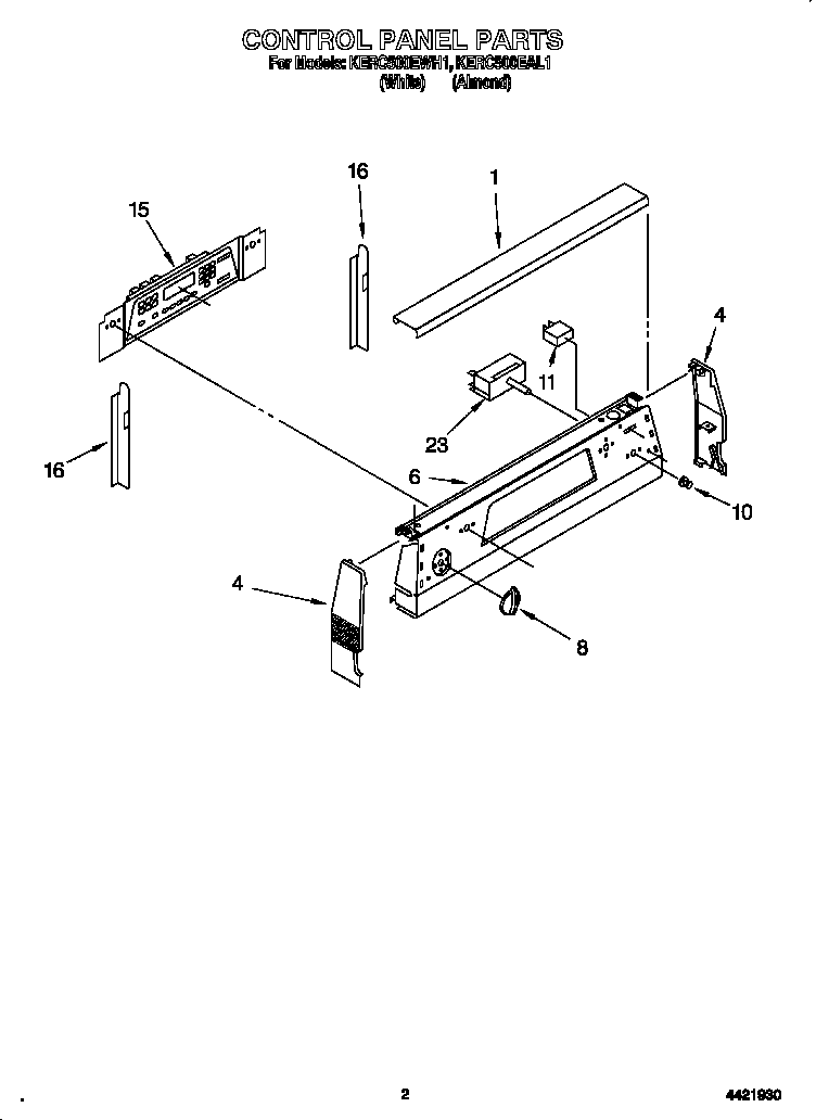 KitchenAid KERC500EAL1 control panel diagram