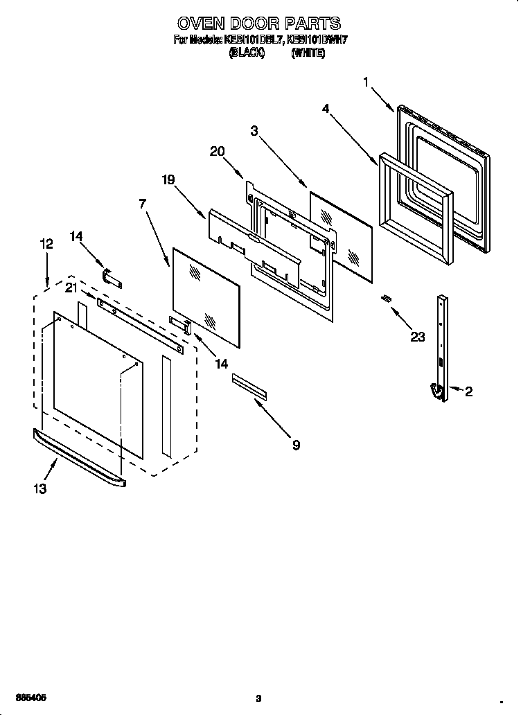 KitchenAid KEBI101DBL7 oven door diagram