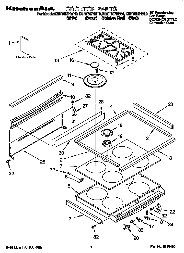 KitchenAid KGRT607HBS0 cooktop diagram