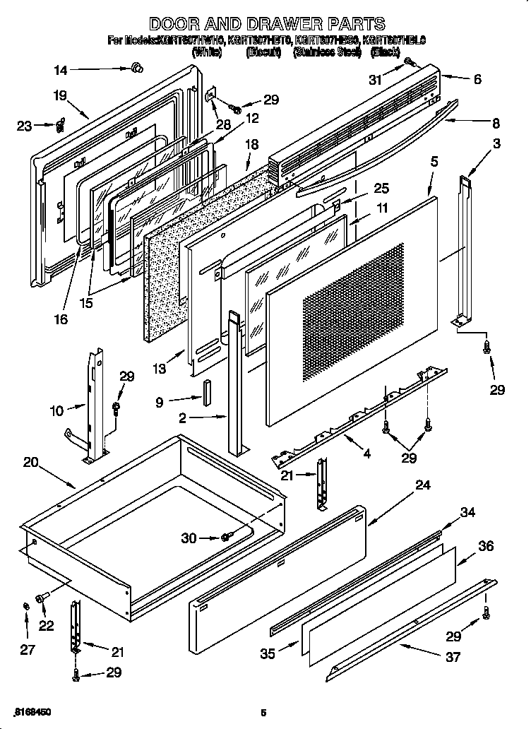 KitchenAid KGRT607HBS0 door and drawer diagram
