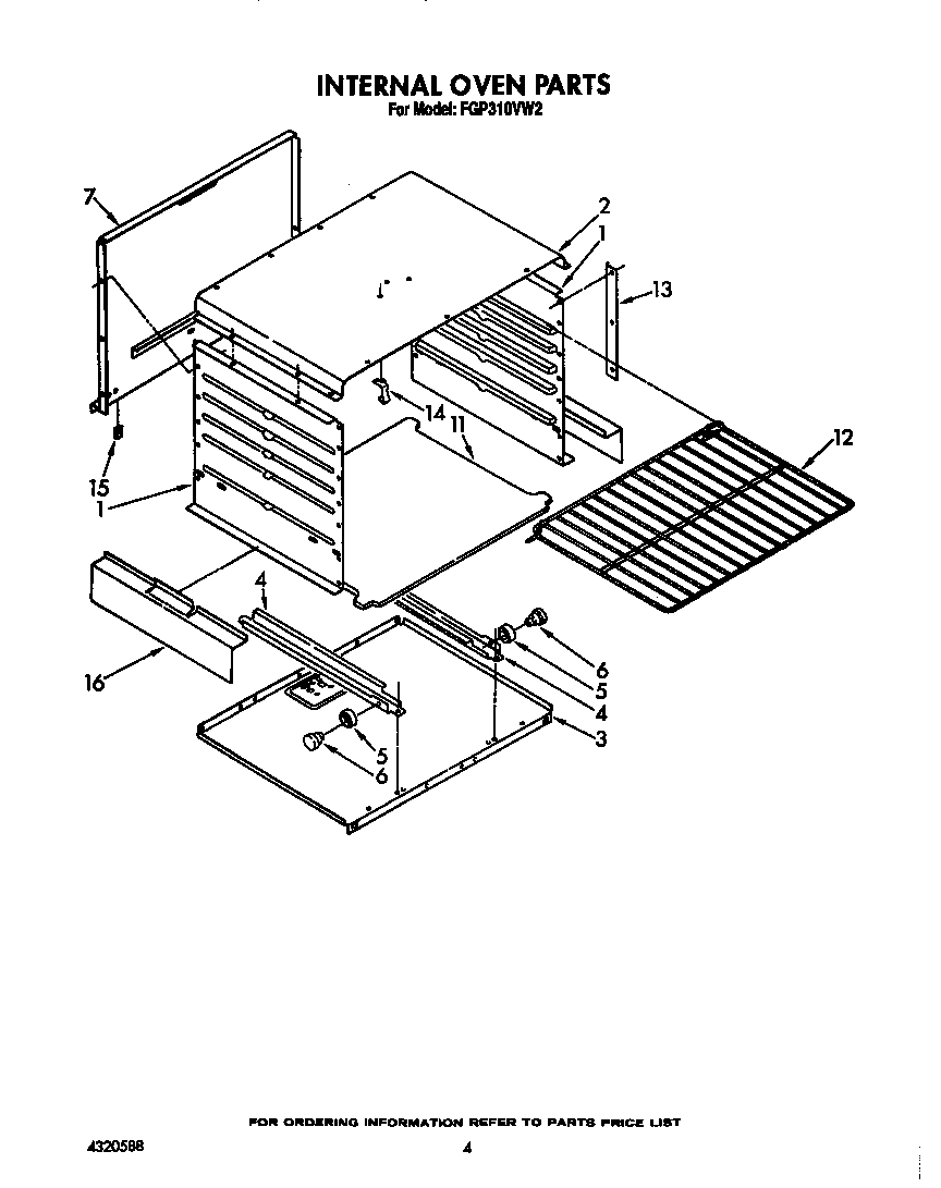 Roper FGP310VL2 oven, internal parts diagram