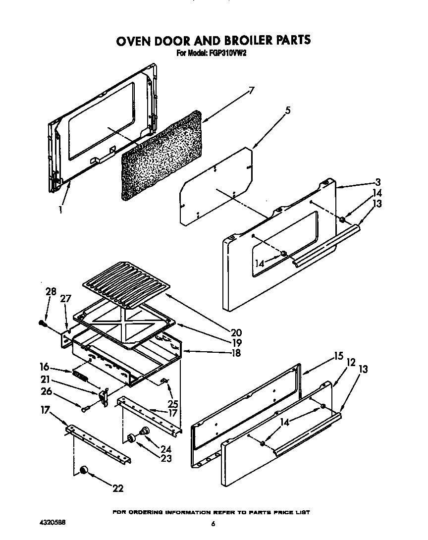 Roper FGP310VL2 door and broiler diagram
