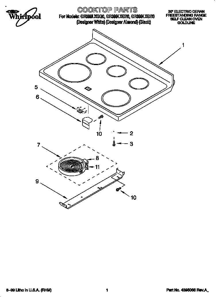 Whirlpool GR399LXGZ0 cooktop diagram
