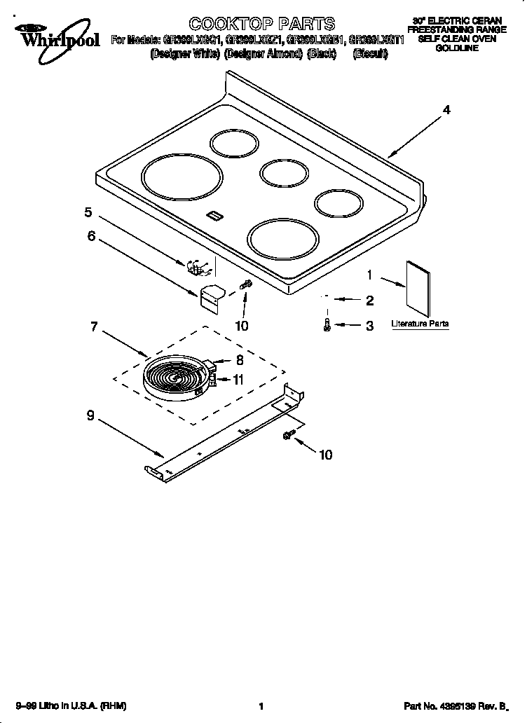 Whirlpool GR399LXGZ1 cooktop diagram