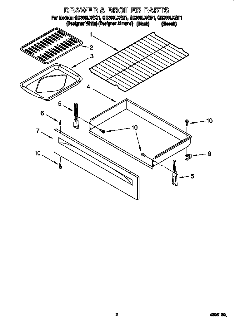 Whirlpool GR399LXGZ1 drawer and broiler diagram