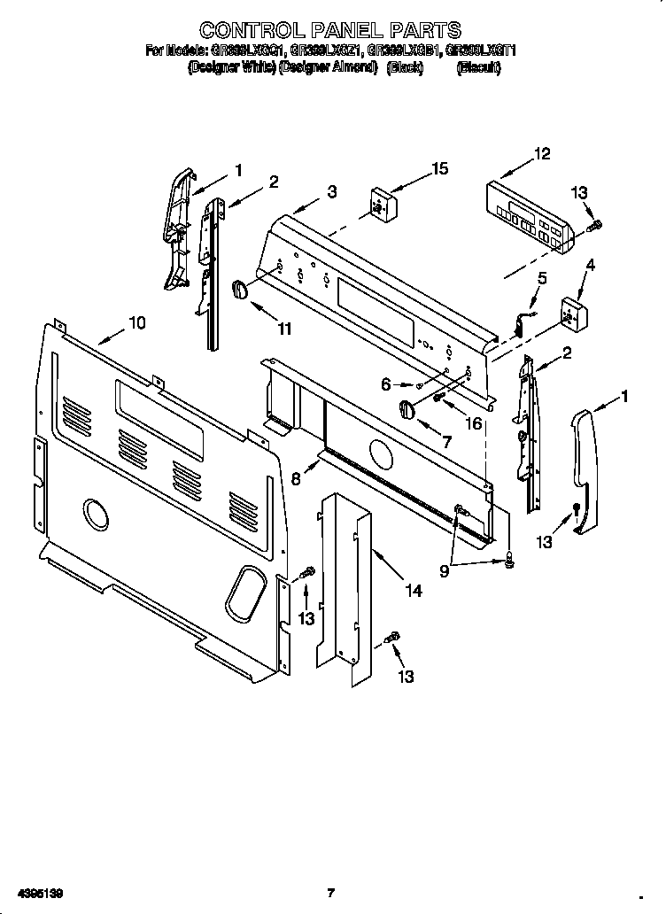 Whirlpool GR399LXGZ1 control panel diagram