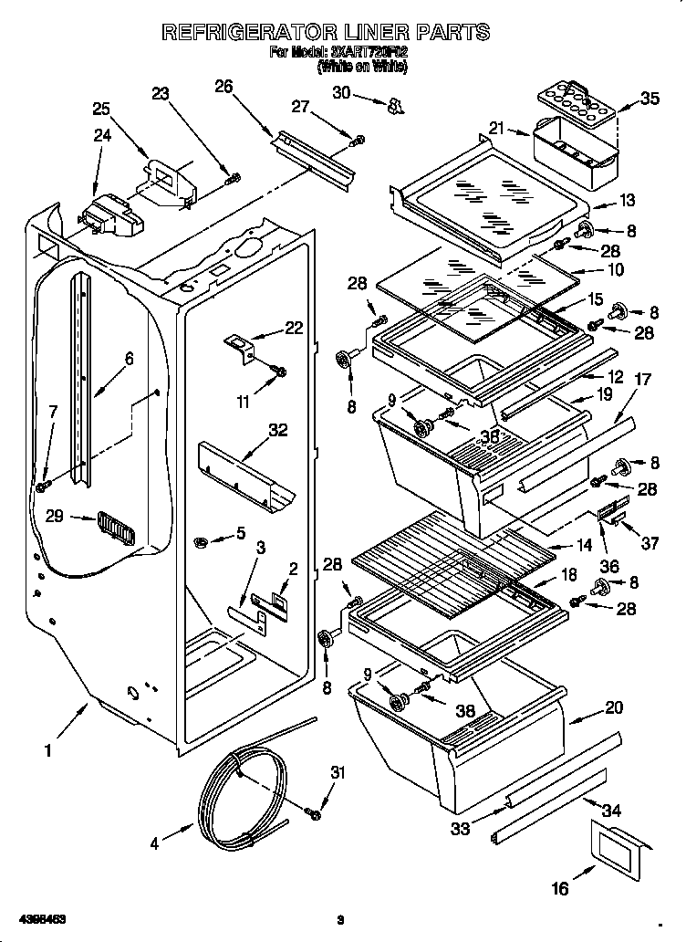Whirlpool 3XART720F02 refrigerator liner diagram