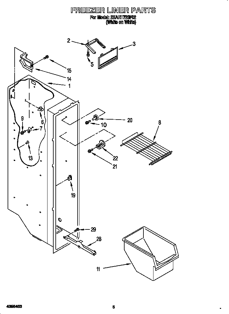 Whirlpool 3XART720F02 freezer liner diagram