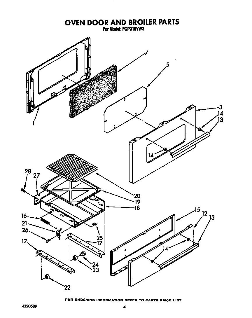 Roper FGP310VL3 oven door and broiler diagram