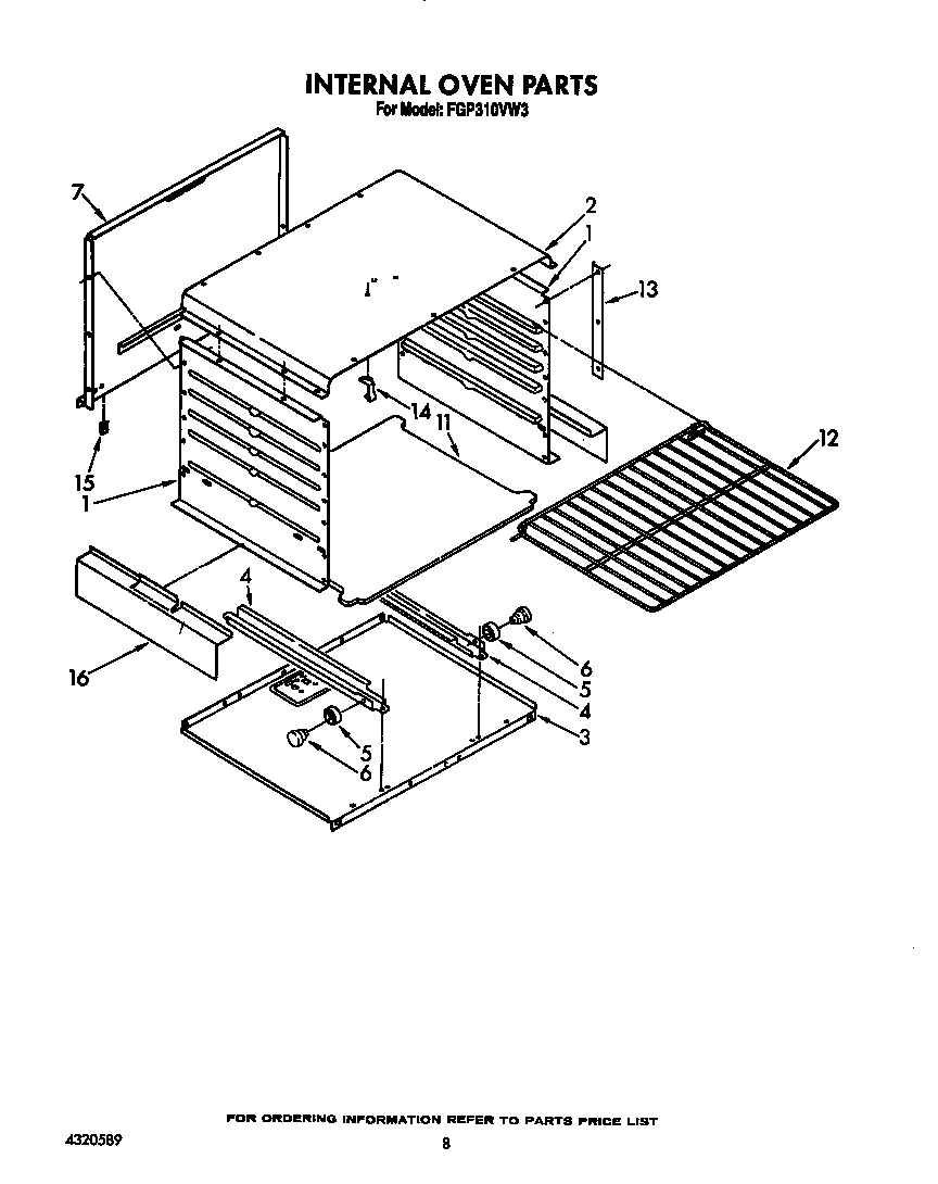 Roper FGP310VL3 internal oven parts diagram