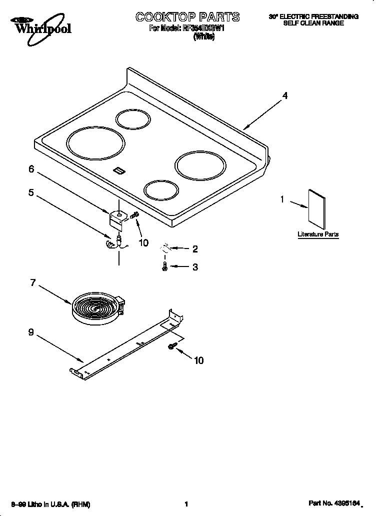 Whirlpool RF354BXGW1 cooktop diagram