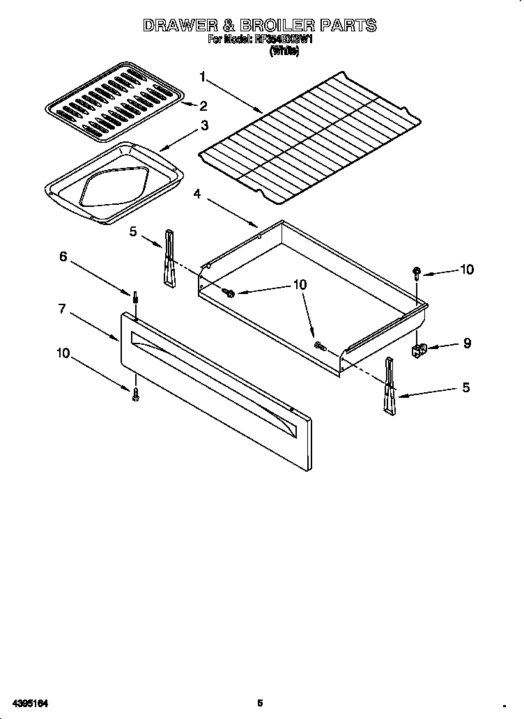 Whirlpool RF354BXGW1 drawer and broiler diagram