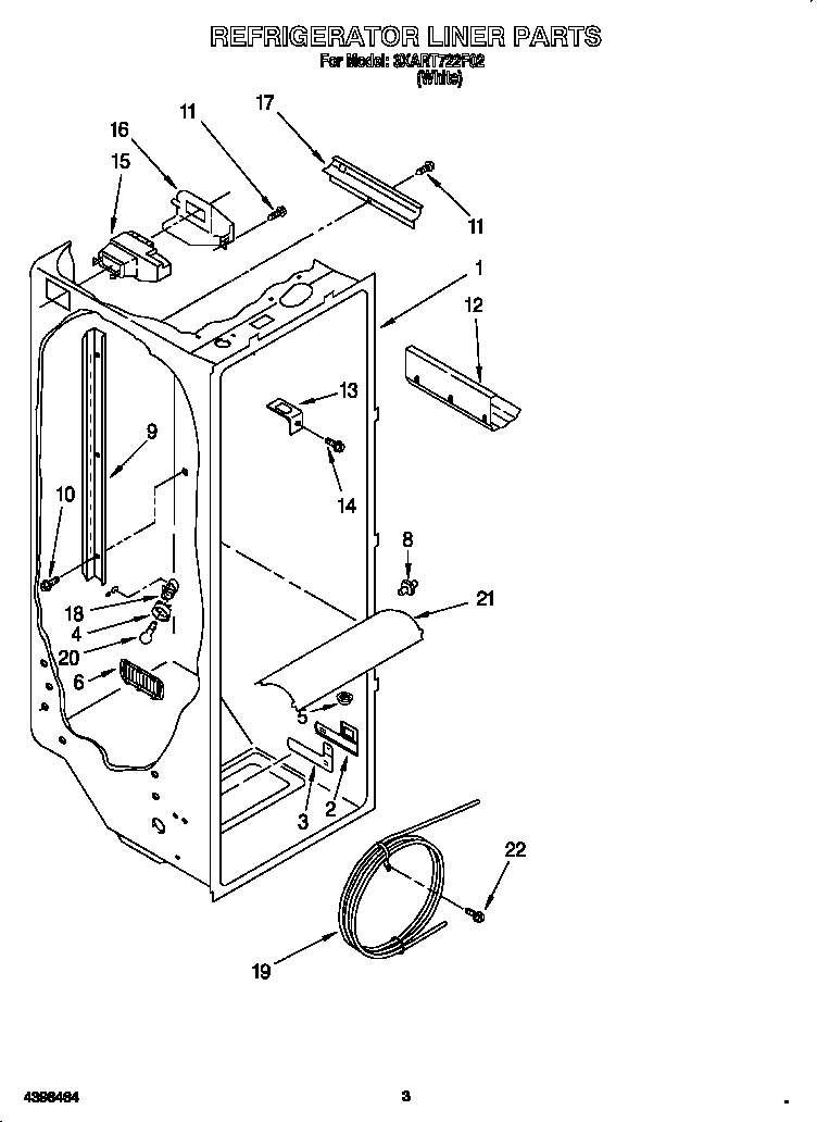 Whirlpool 3XART722F02 refrigerator liner diagram