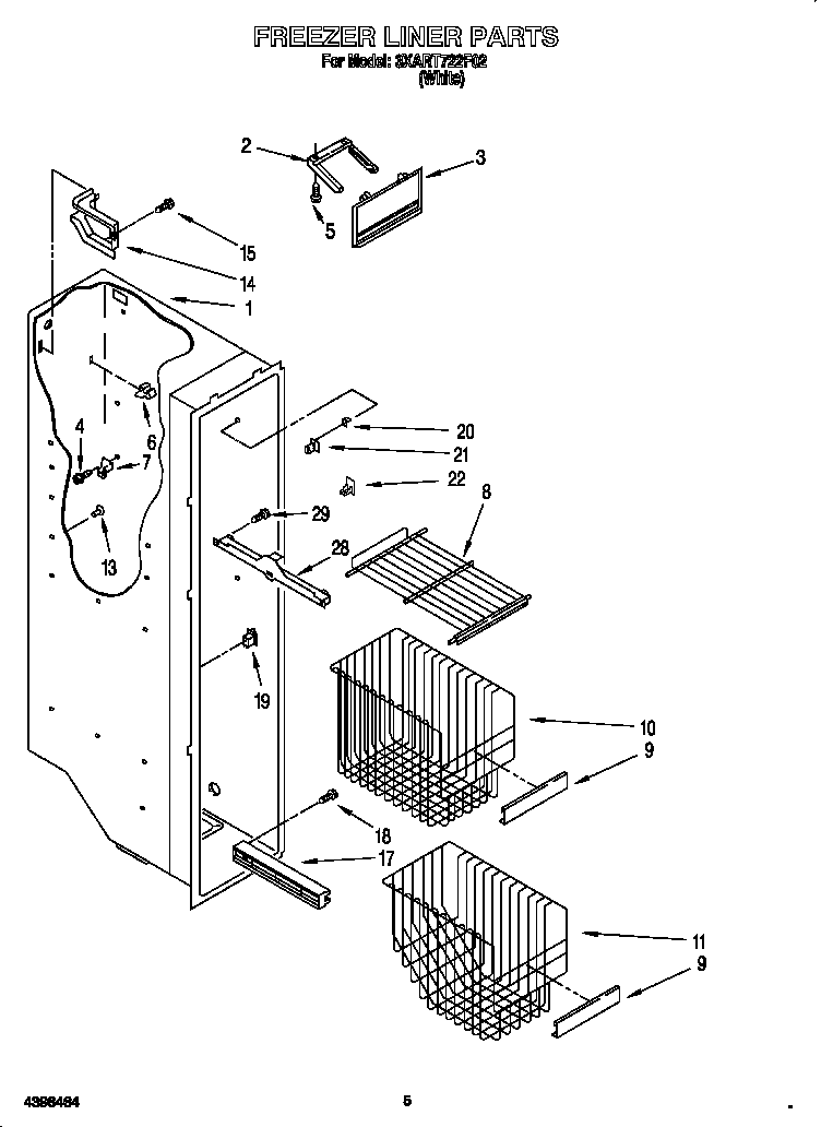 Whirlpool 3XART722F02 freezer liner diagram
