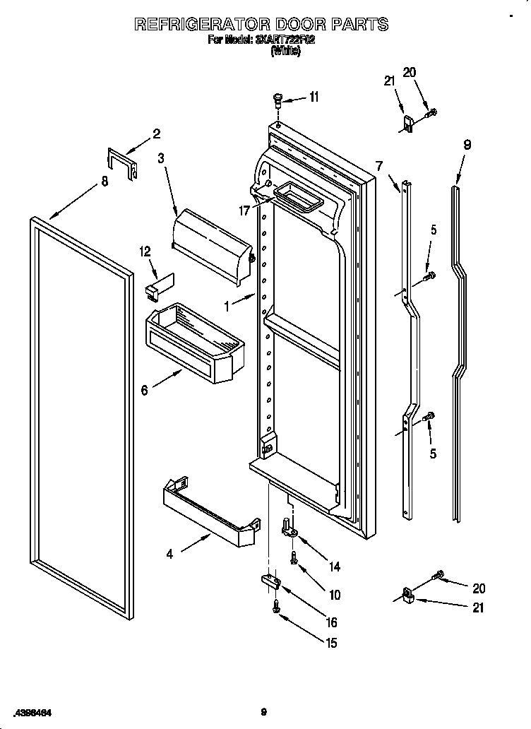 Whirlpool 3XART722F02 refrigerator door diagram